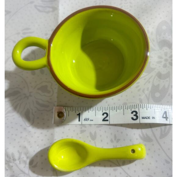 Cute TAG ceramic glazed condiment serving bowl & spoon - bright green - Picture 3 of 5
